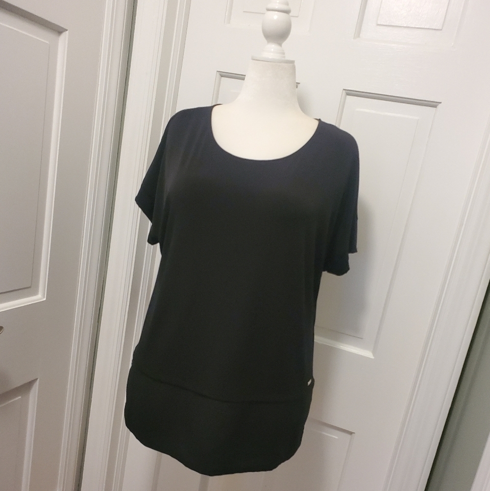 Calvin Klein Black S/S Knit Top Suze Large, Business Casual, Stretch
